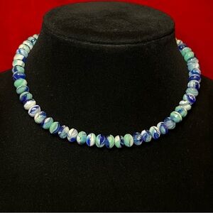 Glass Frit Bead Necklace 925 Clasp